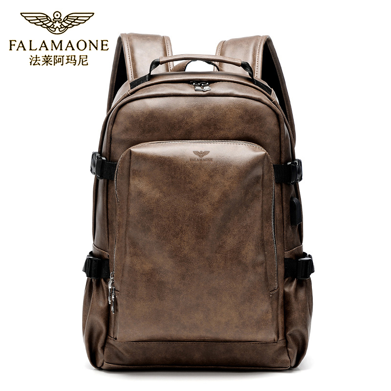 FALAMAONE.阿玛尼正品男士真皮双肩包高端包2023新爆款电脑旅行包