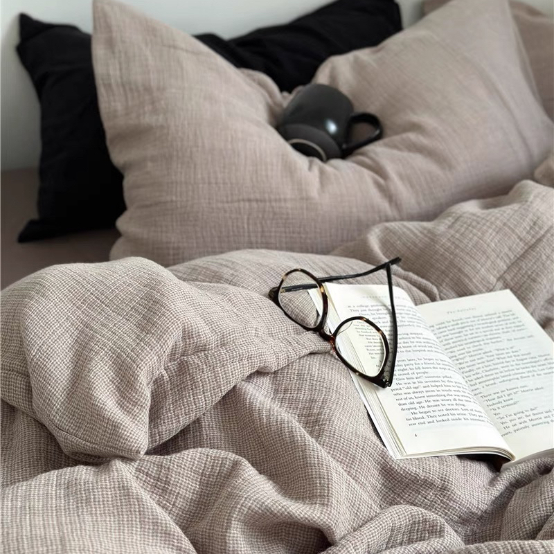 复古A类三层纱亲肤透气全棉四件套日式侘寂风纯棉床单被套