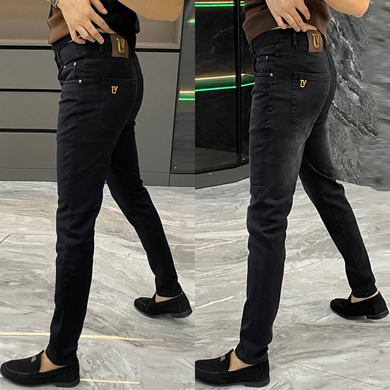 男士牛仔裤2023欧货秋冬修身新款小脚时尚高档弹力韩版休闲长裤潮
