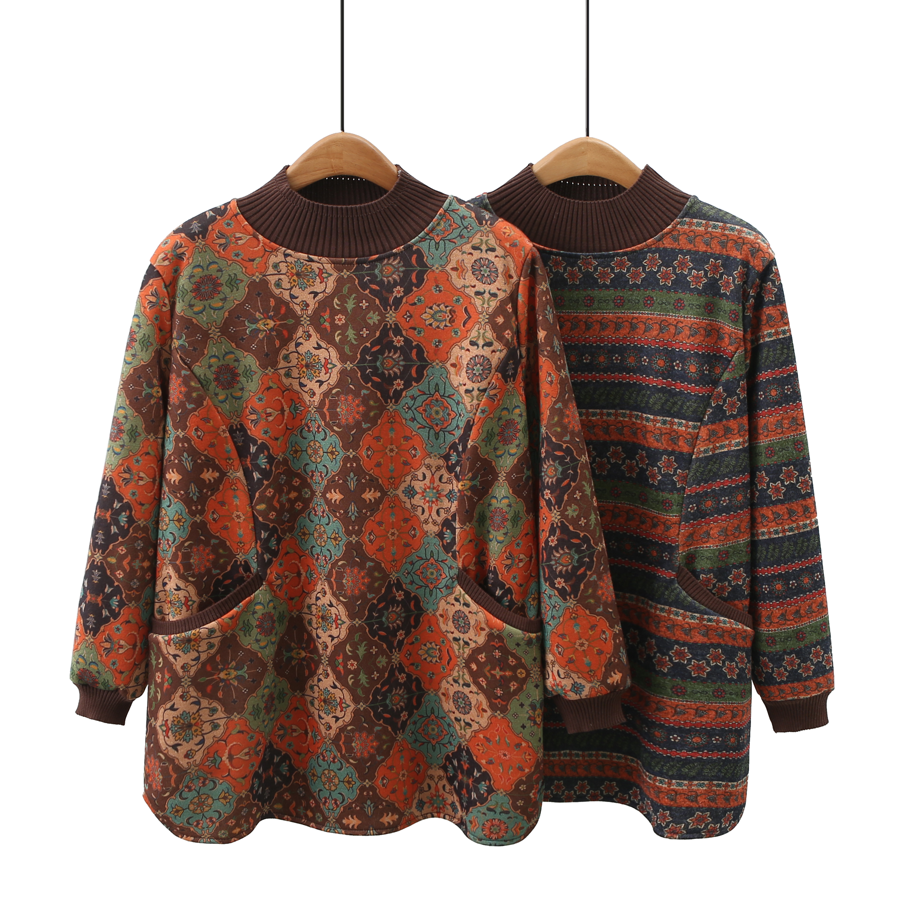 大码妈妈装新款加绒款套头厚毛衣卫衣宽松遮肉显瘦款