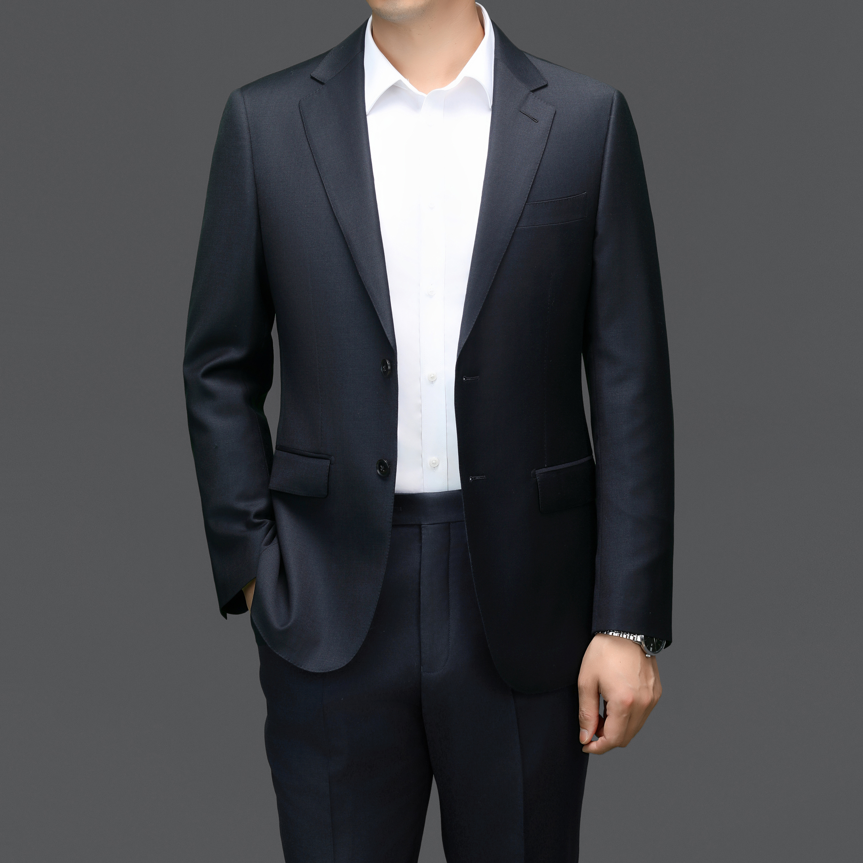 结婚西服套装男平驳领新郎婚礼正装100%羊毛塔士多西装上班面试