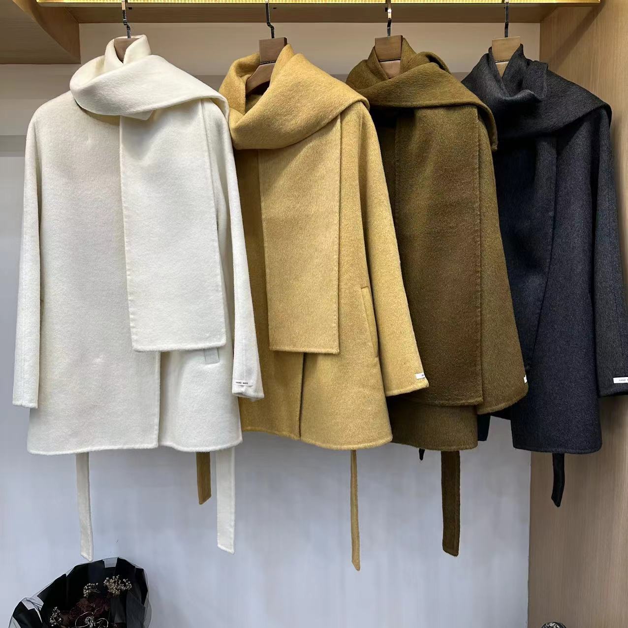 【周周家】R2018濮院秋冬季山羊绒大衣纯色围巾款女士休闲时尚街