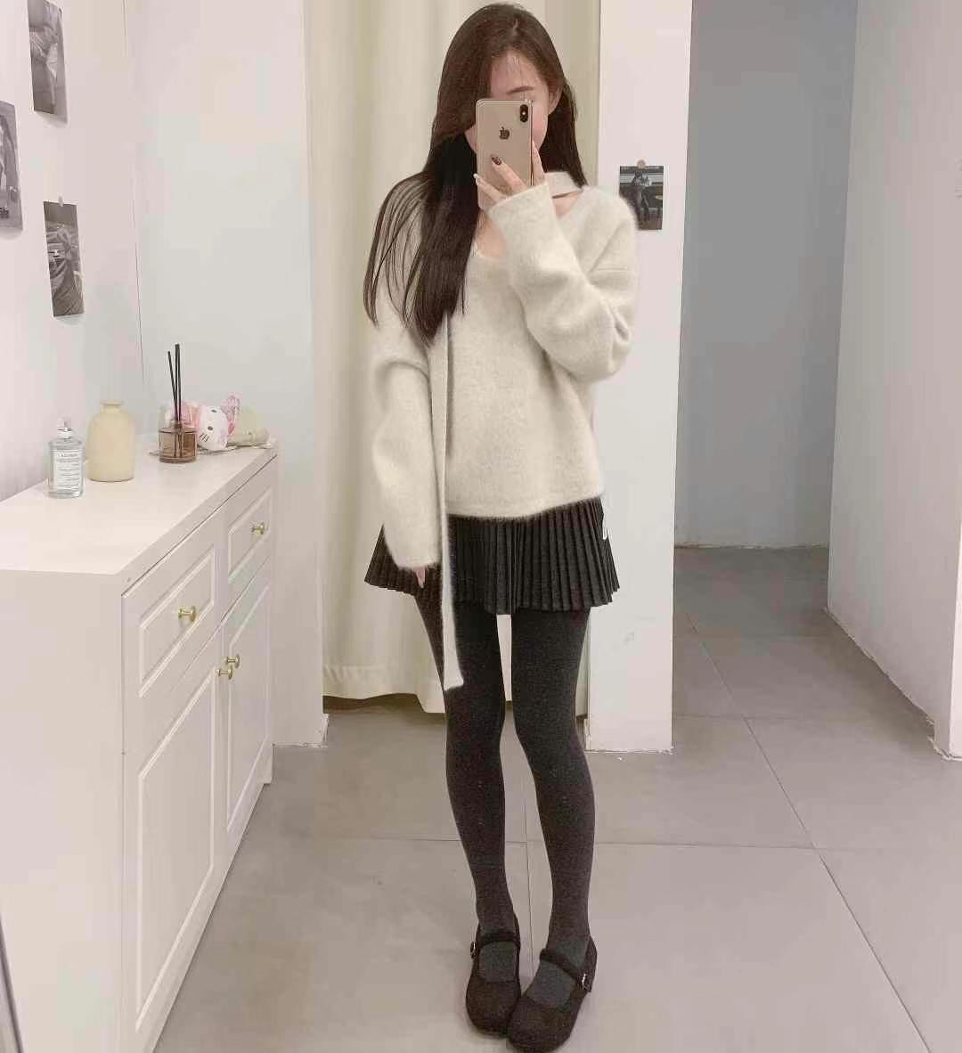 浣熊毛飘带毛衣宽松