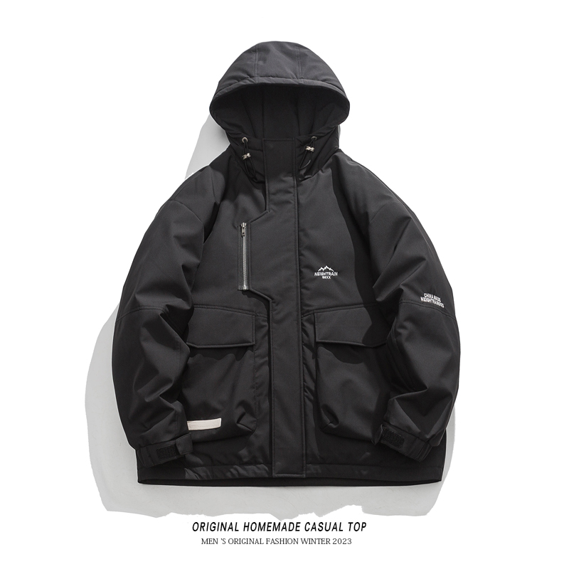 TIRED潮牌简约连帽羽绒服男冬季ins情侣保暖外套90白鸭绒休闲棉服