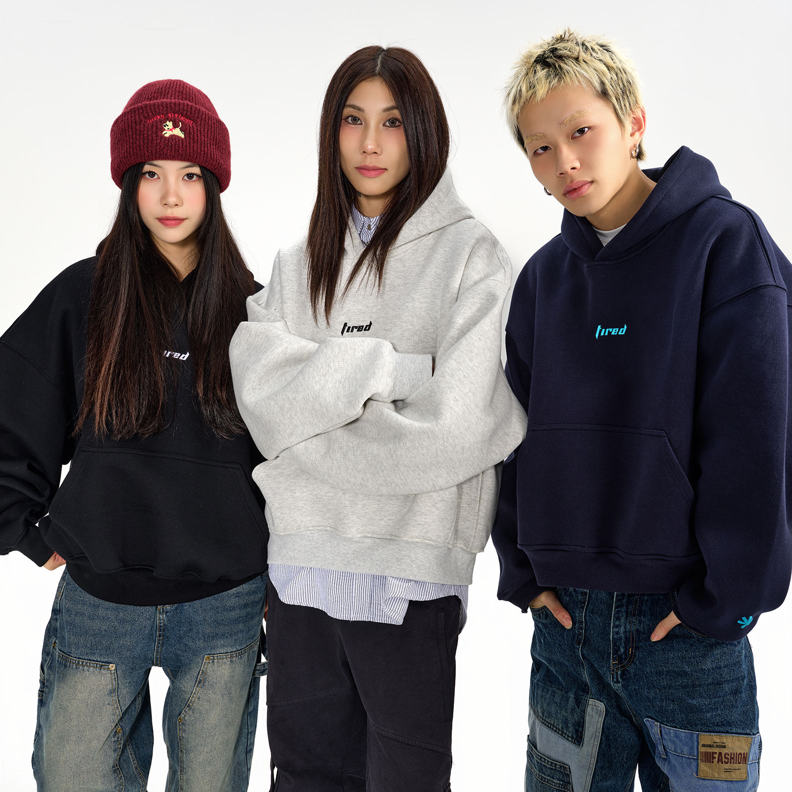 TIRED重磅520g短款cleanfit连帽卫衣男女秋冬宽松套头衫情侣上衣