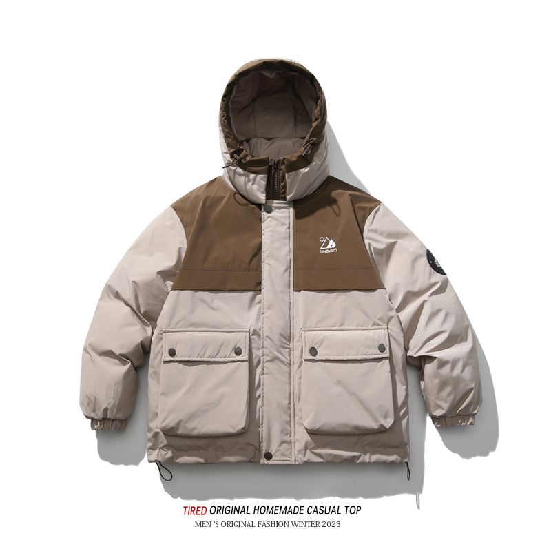 TIRED复古加厚外套学院冬季国潮连帽棉衣男cityboy保暖休闲棉服