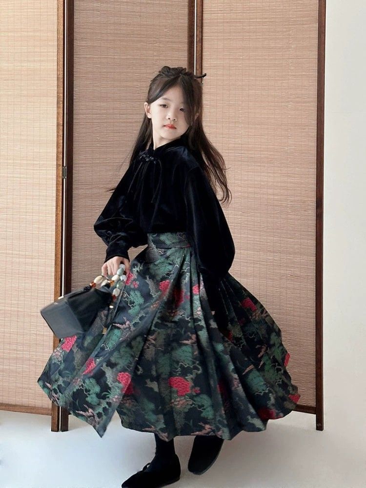 女童新中式改良马面裙套装儿童唐装旗袍裙子中大童秋季中国风汉服
