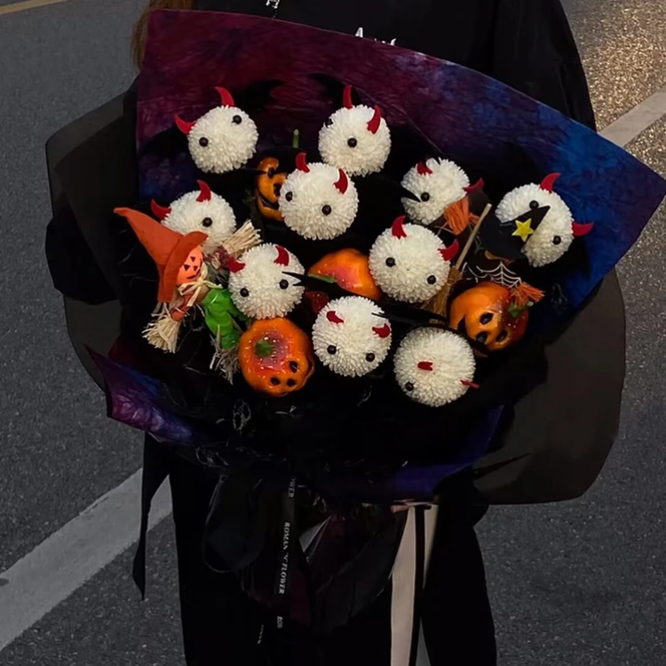 全国同城配送】万圣节花束搞怪南瓜糖果零食玫瑰鲜花快递同城配送