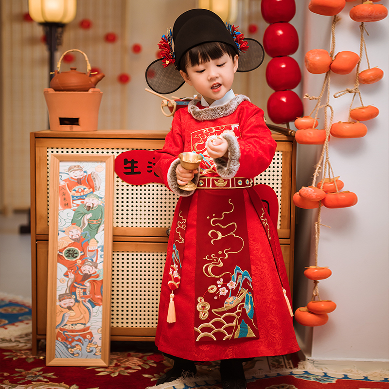 【小貔貅】儿童男童冬季加厚明制拜年服宝宝状元服小男孩帅气新年装
