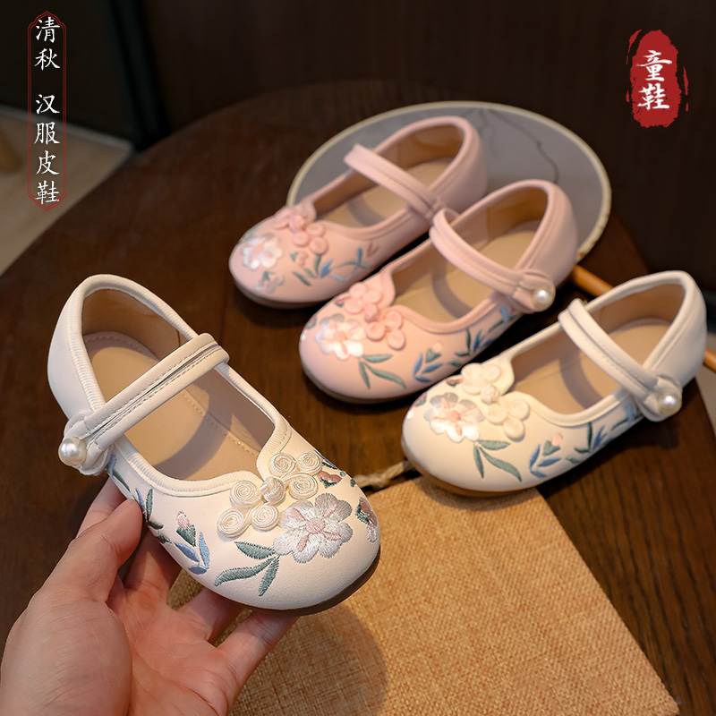 布艺班【清秋】汉服皮鞋女童2025春秋新中式民族国风古装儿童绣花鞋