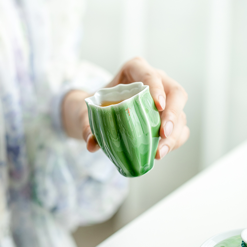 德白事事如意祖母绿闻香杯家用品茗杯单个主人杯功夫茶具聚香杯子