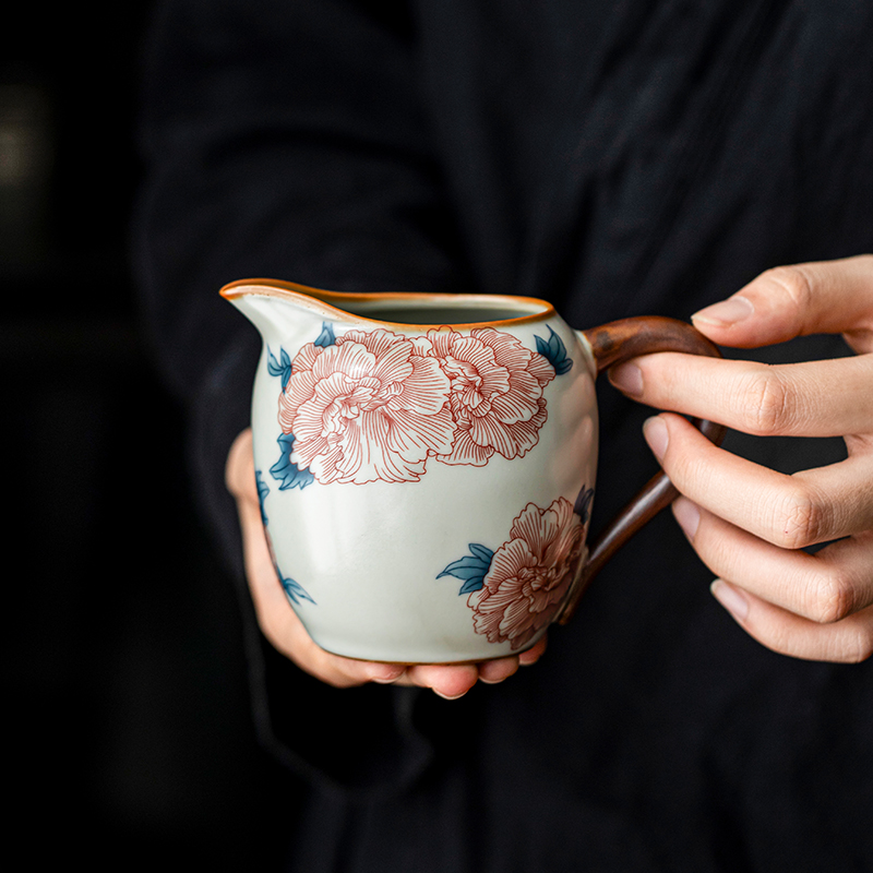 德白汝窑芙蓉花高口公道杯陶瓷开片高档分茶器茶海复古中式女士用