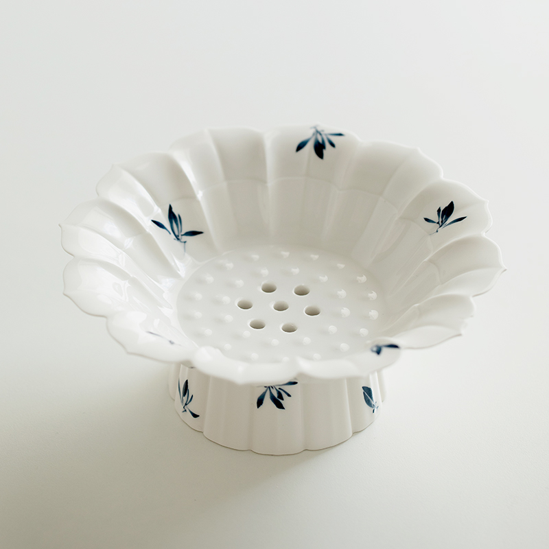 德白纯手绘蝴蝶兰花茶点盘家用创意陶瓷莲蓬可沥水果盘干果坚果盆