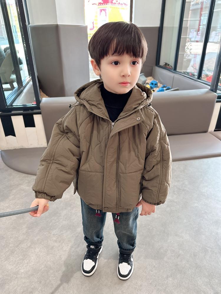 男童棉衣外套冬季新款男孩蝙蝠衫时尚上衣儿童休闲连帽菱格棉服潮