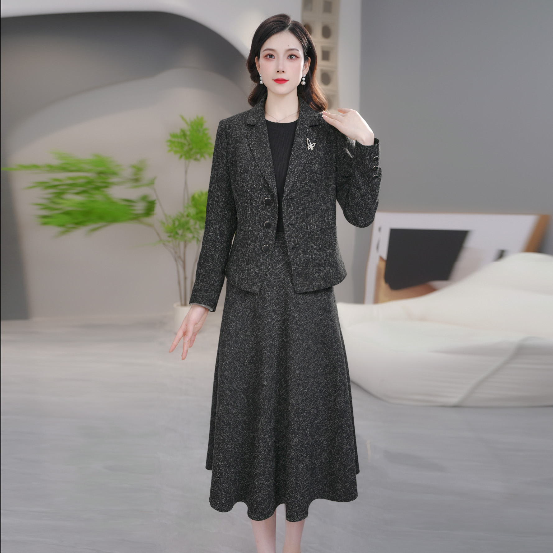 【SJYC151】秋季新款套装裙两件套时尚优雅减龄洋气套装