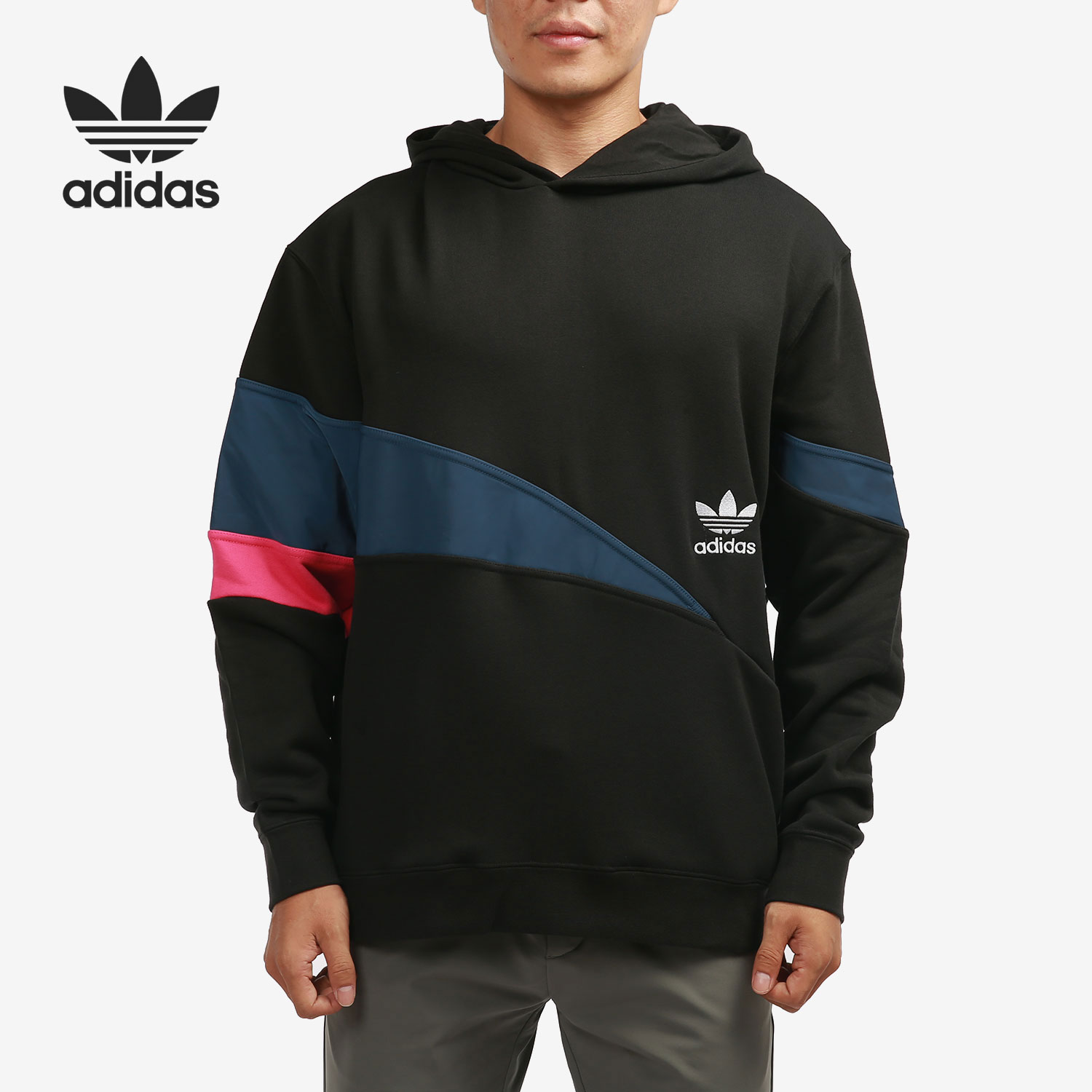 阿迪达斯/Adidas正品三叶草男子长袖运动休闲连帽运动衫 H46695