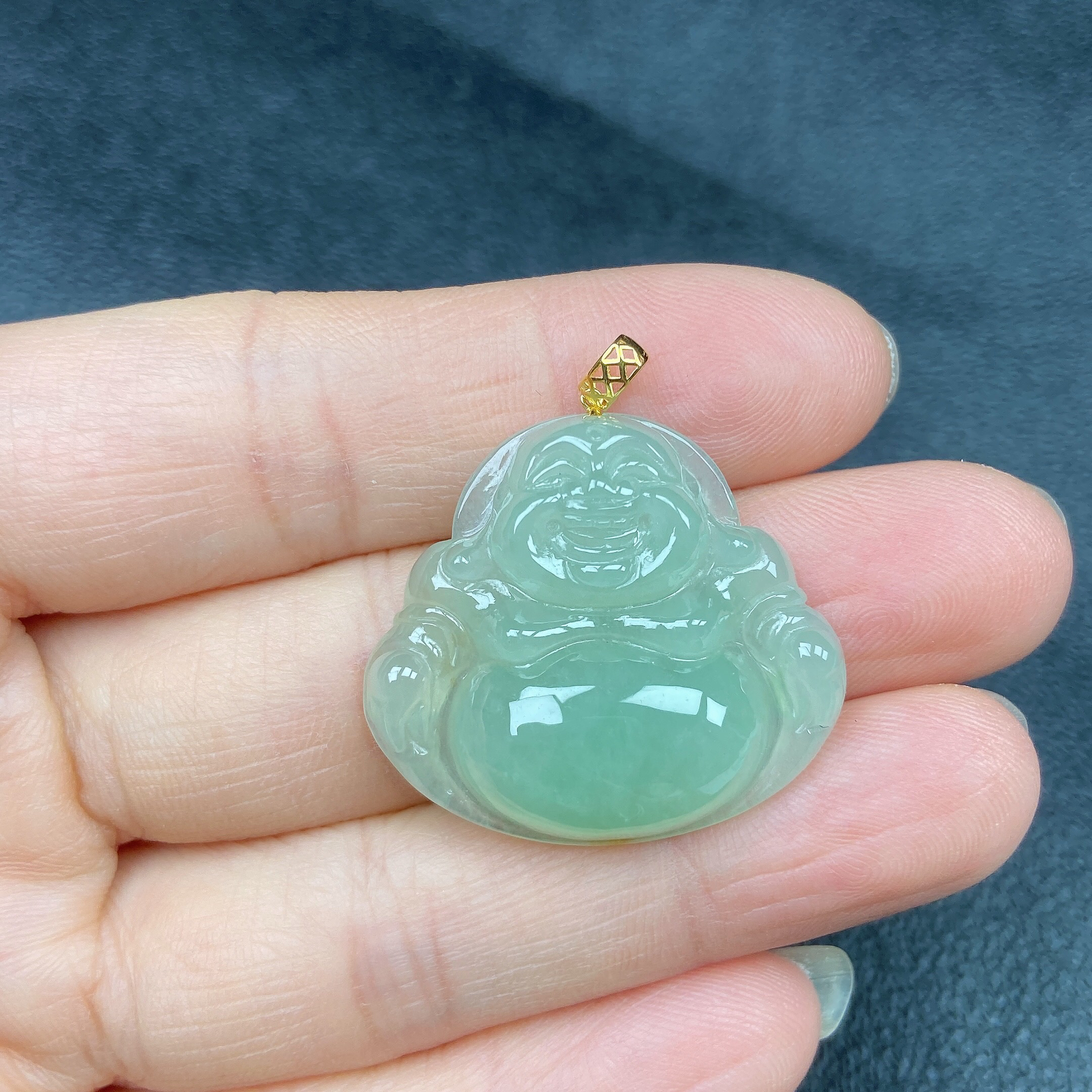 18k扣头冰润晴绿精美佛公吊坠天然翡翠a货29×26×6.2mm