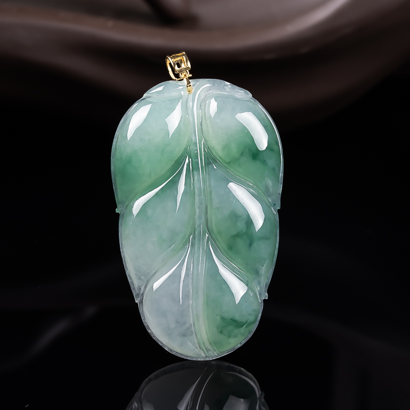 天然缅甸翡翠A货冰飘花叶子 尺寸40.7-25-5.9