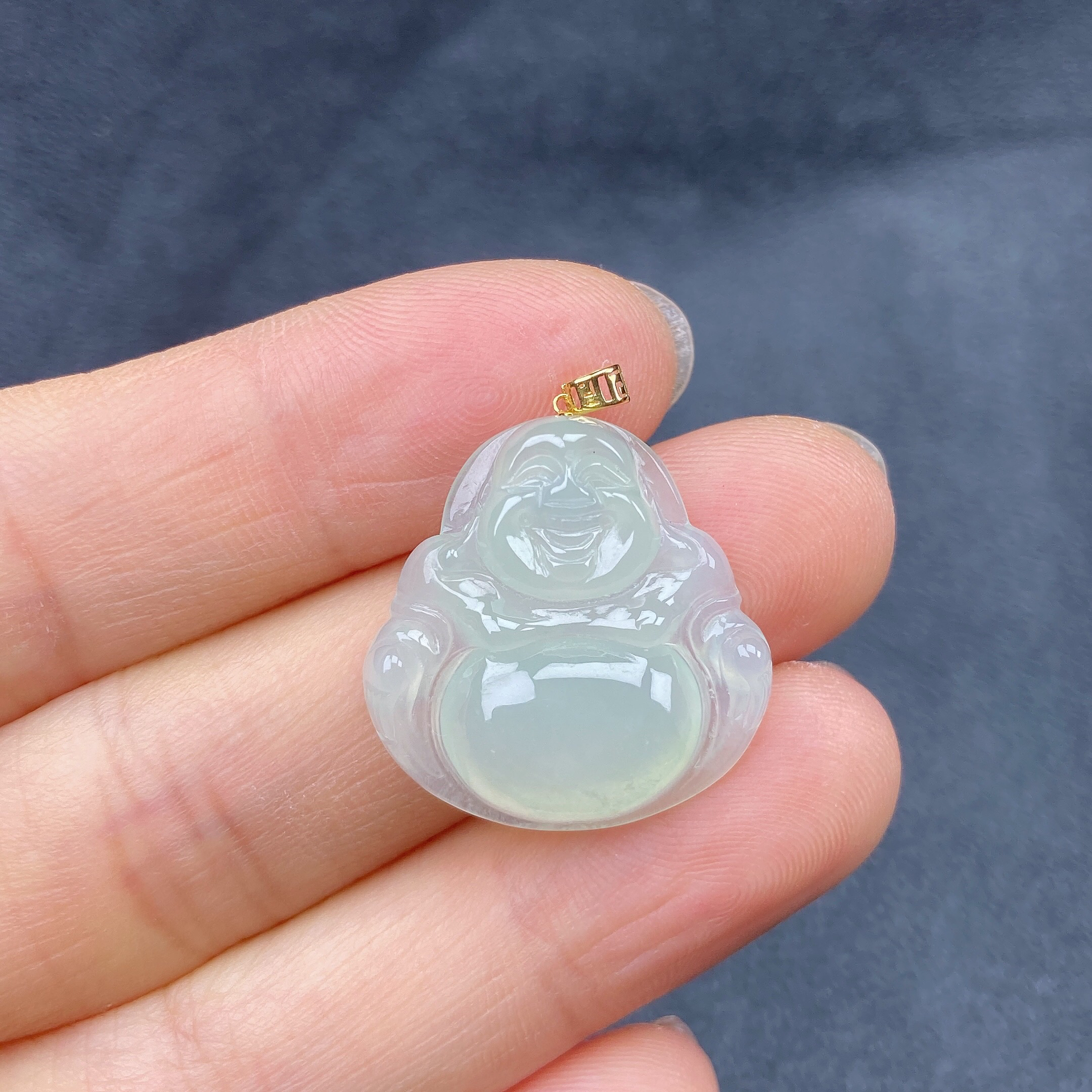 18k扣冰种冰透精美佛公精致锁骨吊坠缅甸翡翠a货21.6×22×5mm