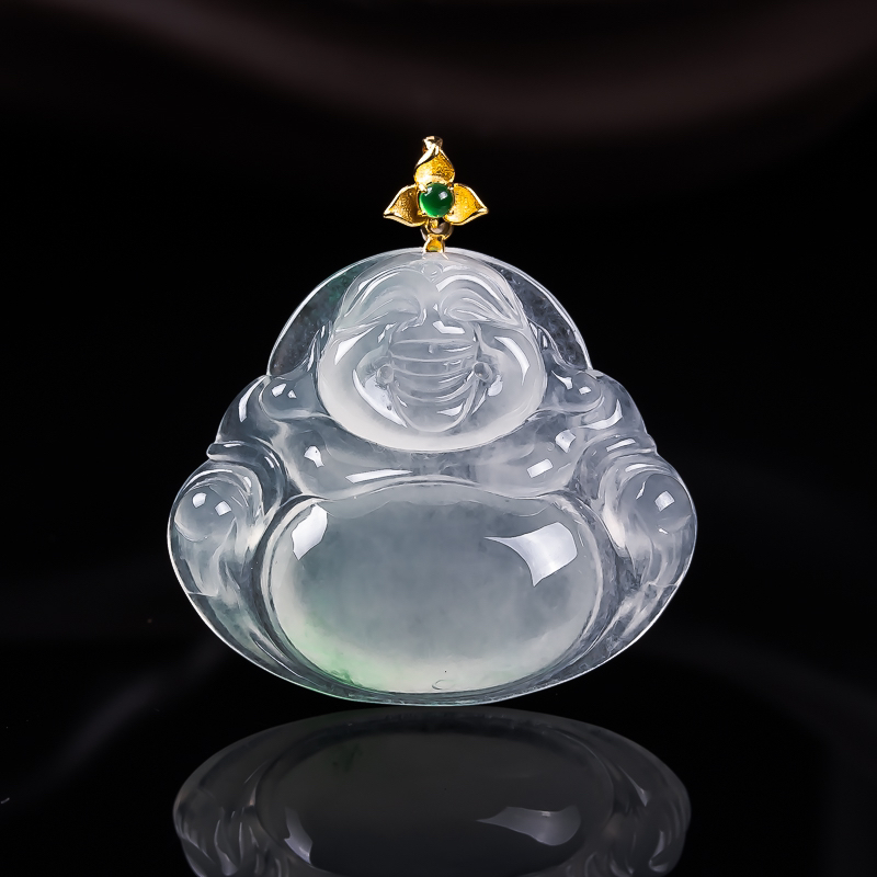 天然缅甸翡翠A货18K金白冰佛公 尺寸26-30-6.1