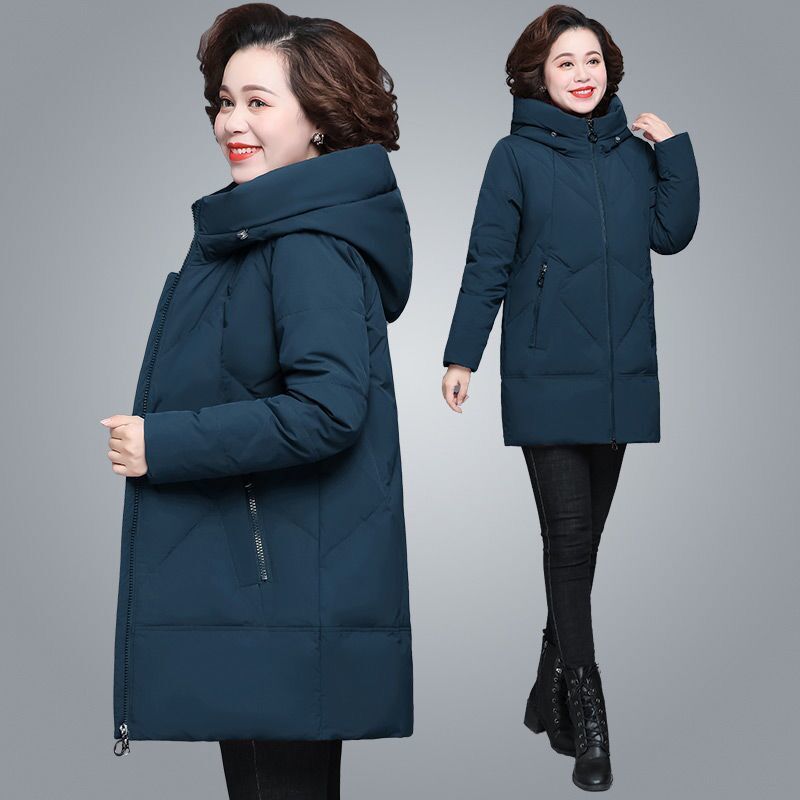 鸭鸭妈妈装冬装羽绒服服女中长款棉衣中老年大码宽松高档外套女清