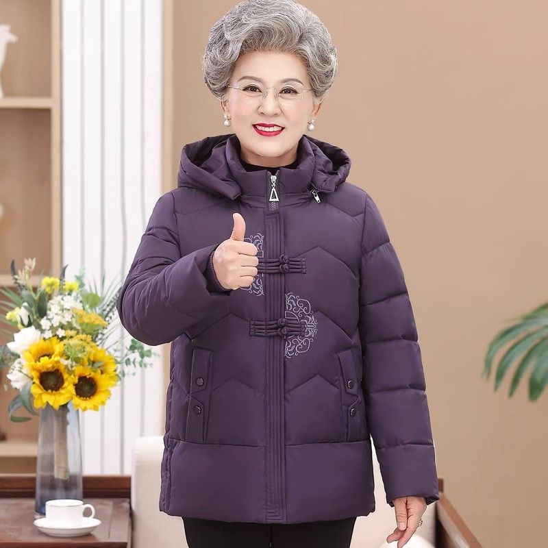 鸭鸭高档羽绒服服女加绒加厚妈妈冬装棉袄脱卸帽中老年人棉衣奶奶
