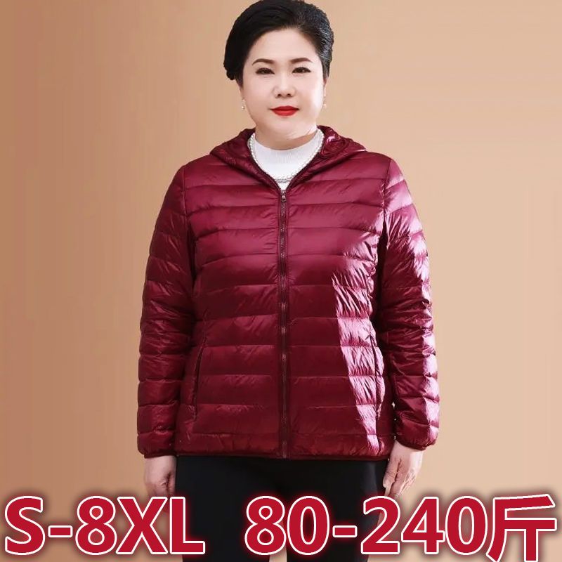 鸭鸭加肥加大码高档轻薄胖MM中老年羽绒服女200斤8XL妈妈秋冬短款