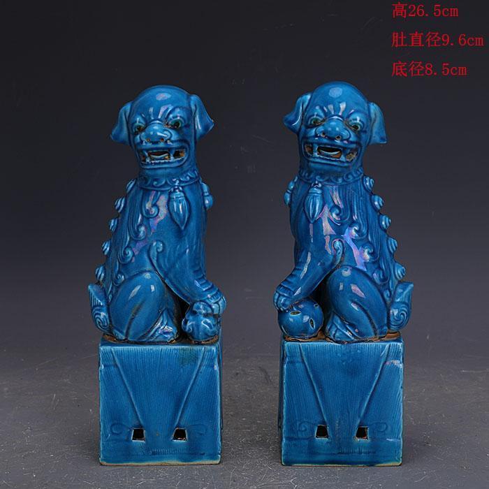 中式景德镇陶瓷对狮子雕塑摆件家居装饰工艺品手工创意书房摆设