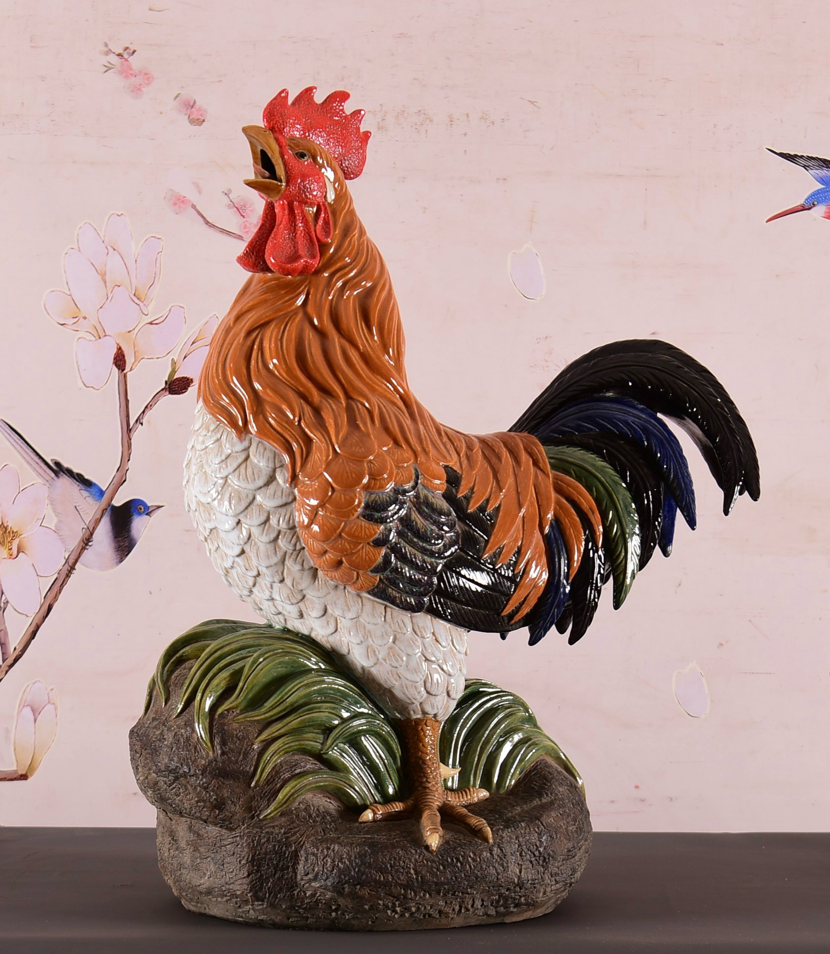 创意动物酒柜陶瓷玄关桌面个性纯手工中式摆设大吉大利金鸡报喜