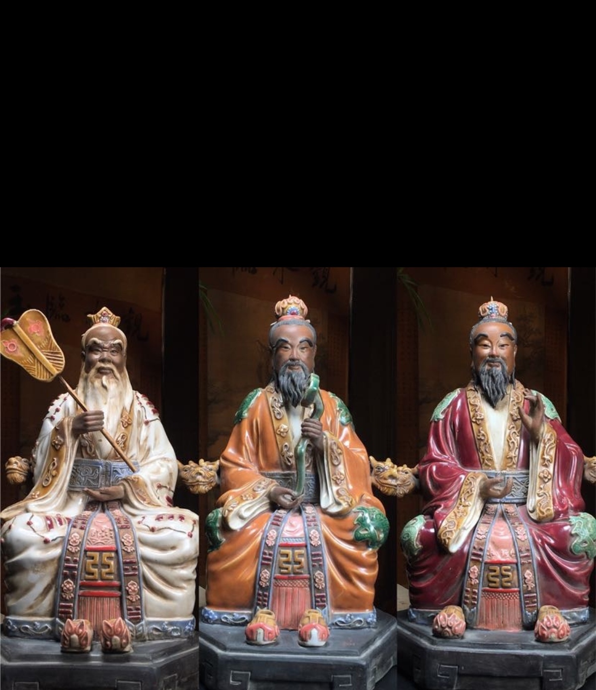 陶瓷瓷器摆件石湾瓷手工制作三清道祖一套尺寸长28cm宽23cm高42cm
