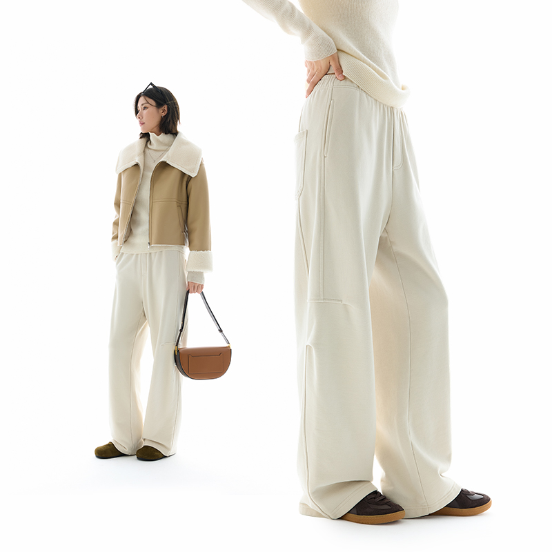 CLOUDSPACE/云上生活【街头walk】褶皱复古休闲裤2024冬直筒裤女