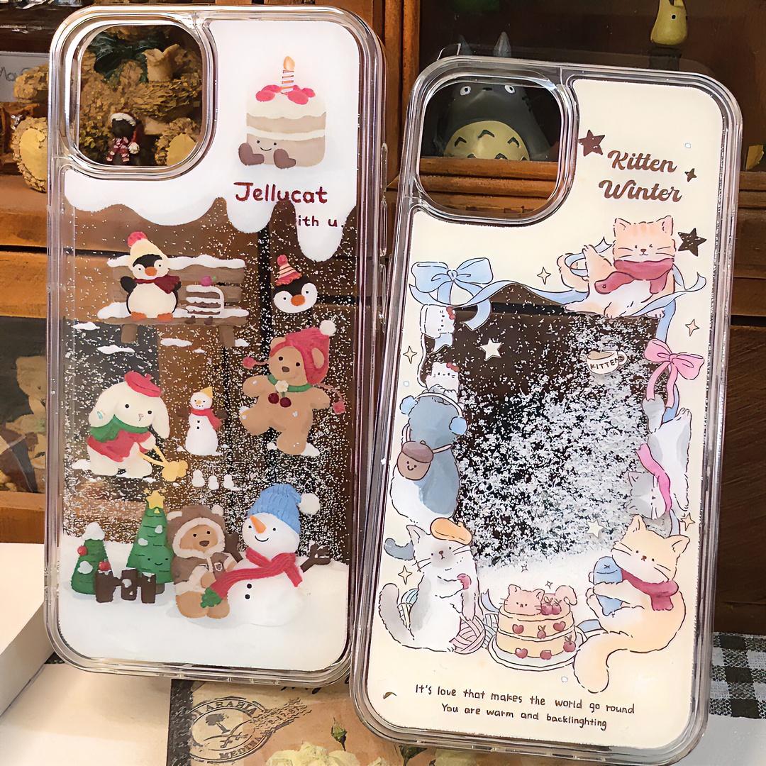 卡通可爱圣诞雪人喵咪苹果14/15暴力熊iPhone13promax12/11流沙壳