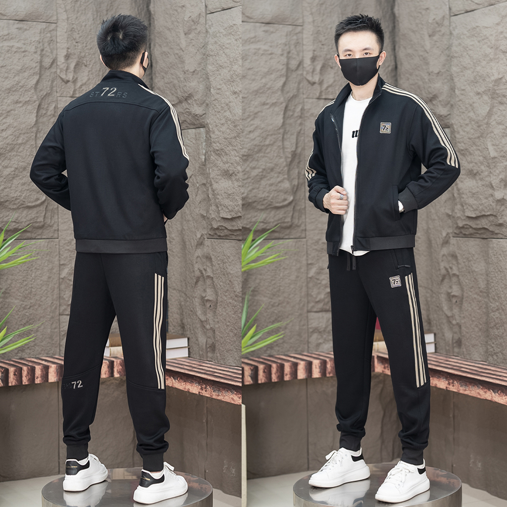 Cardanro/卡丹路秋冬新款运动刺绣撞色百搭潮流立领长袖束脚套装