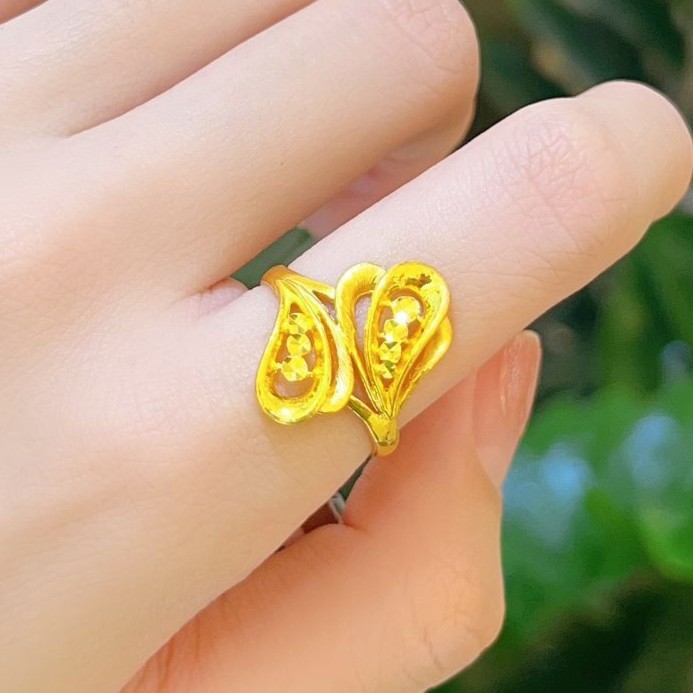 【赛菲尔万足】足金999.9交错花戒黄金戒指
