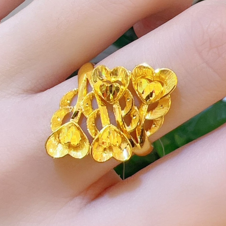 【赛菲尔万足】足金999.9心心相印车花黄金戒指