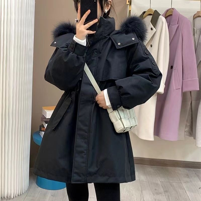 反季清仓派克服女中长款宽松韩版时尚秋冬季外套收腰大毛领羽