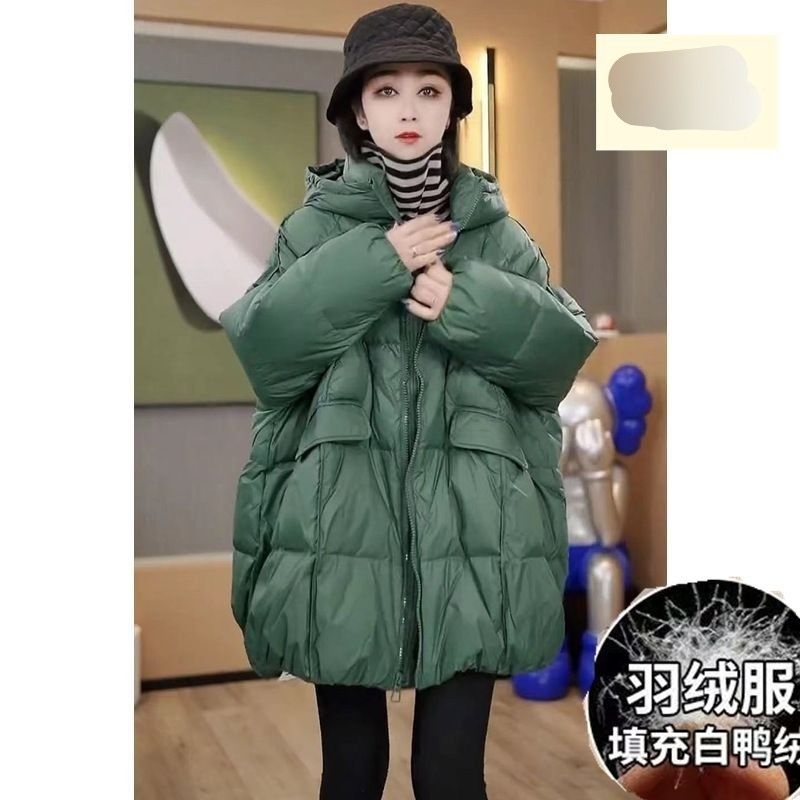 大码女装羽绒服女加厚白鸭绒韩版宽松大版休闲拉链连帽斗篷形外套