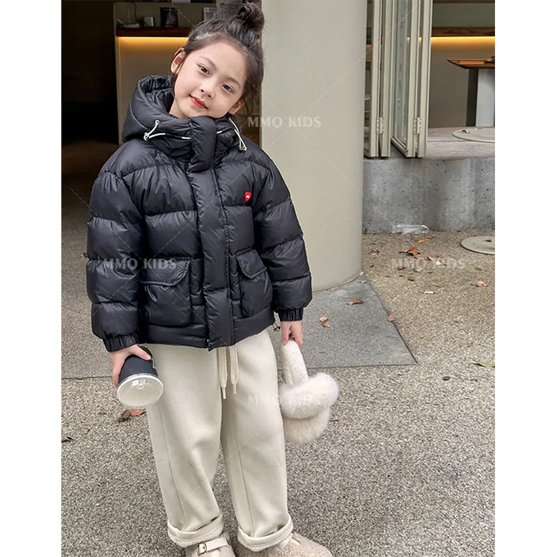 女童羽绒服2023新款90白鸭绒连帽保暖短款外套秋冬女孩面包服洋气