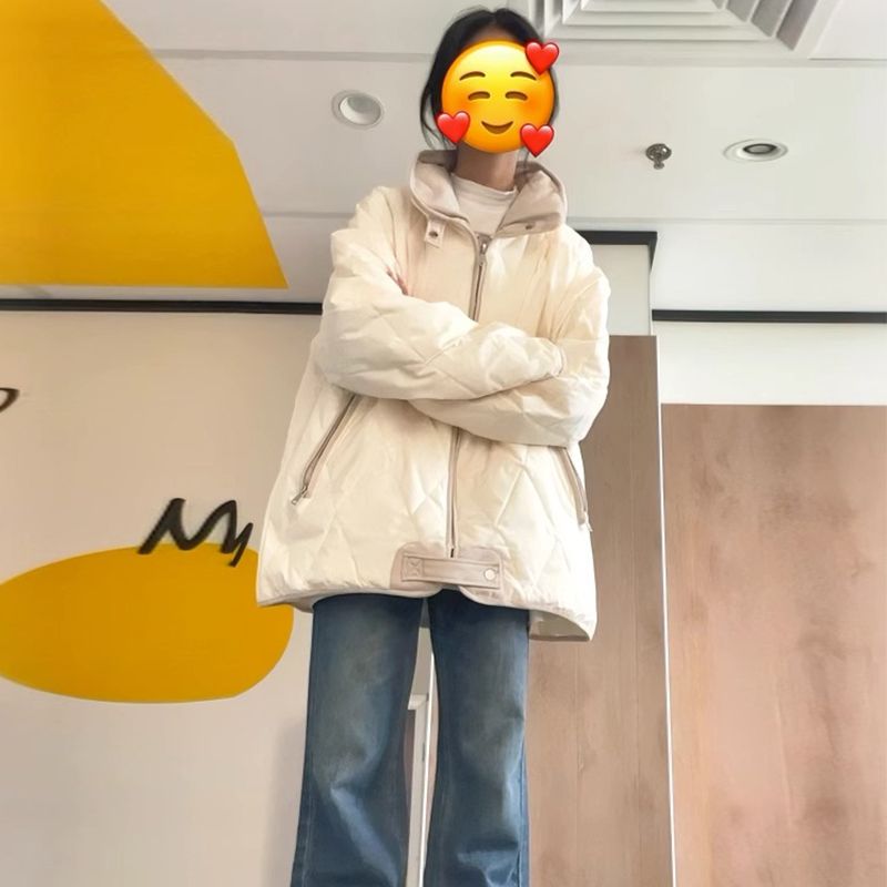 2023年秋冬季新款羽绒衣服女短款港风菱形格学生棉衣宽松棉袄外套