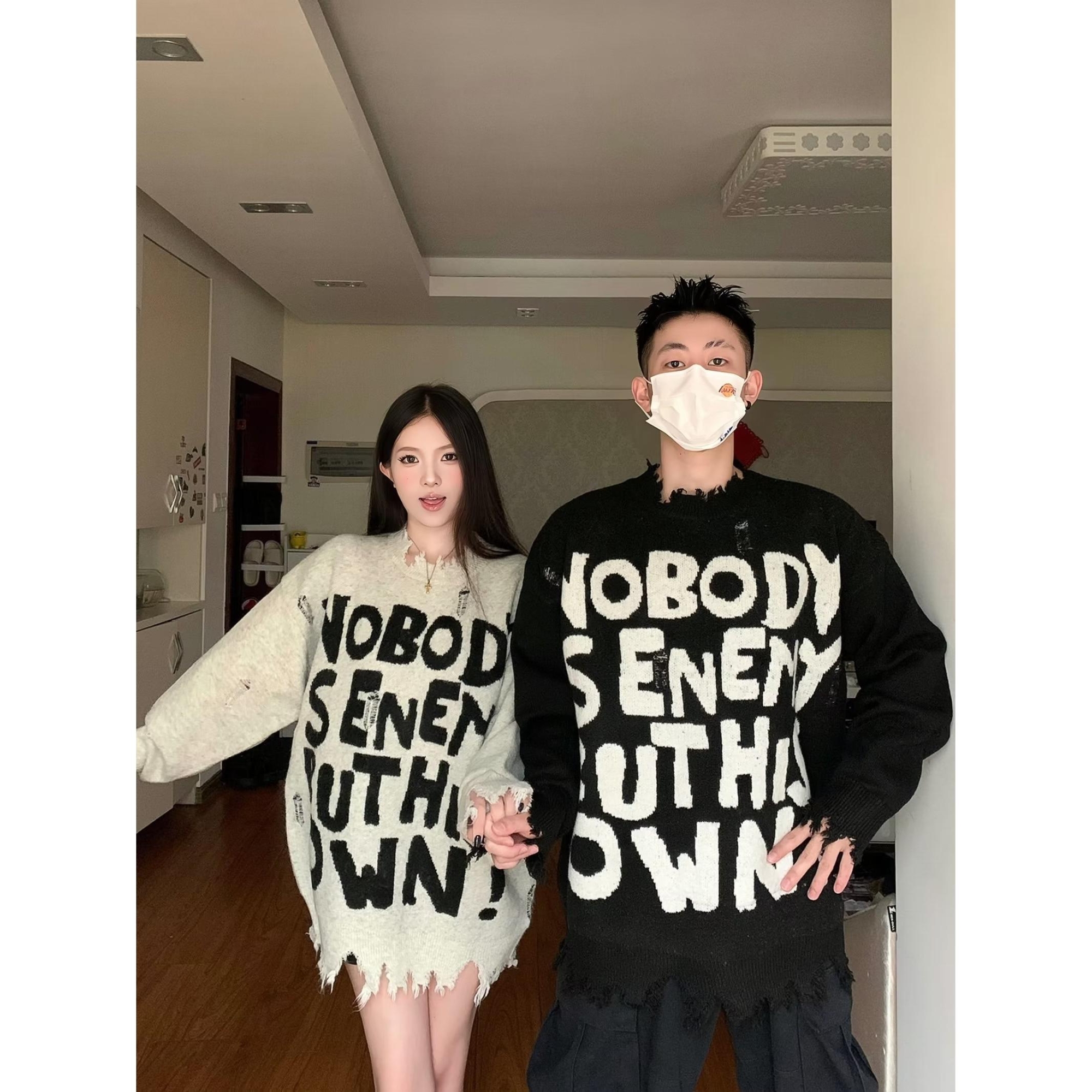 慵懒风毛衣情侣款爆款2023新款粗针毛边针织中性风休闲毛线衣宽松