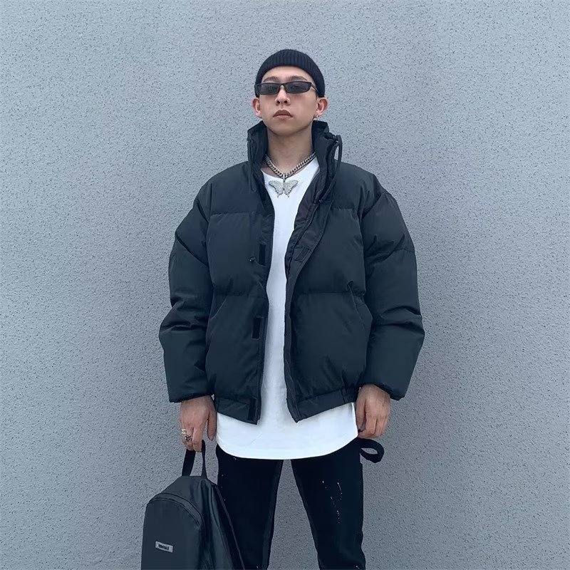 美式冬季复古潮流宽松纯色棉服男棉衣oversize设计感小众情侣外套