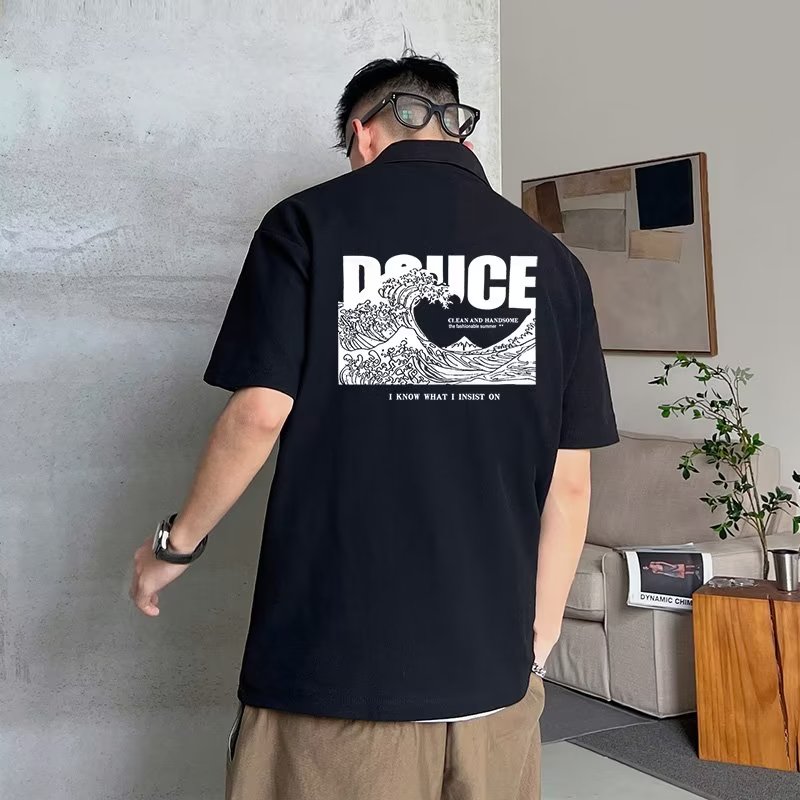 潮牌港风珠地短袖polo衫男士翻领上衣夏季潮流宽松立领T恤衫半袖