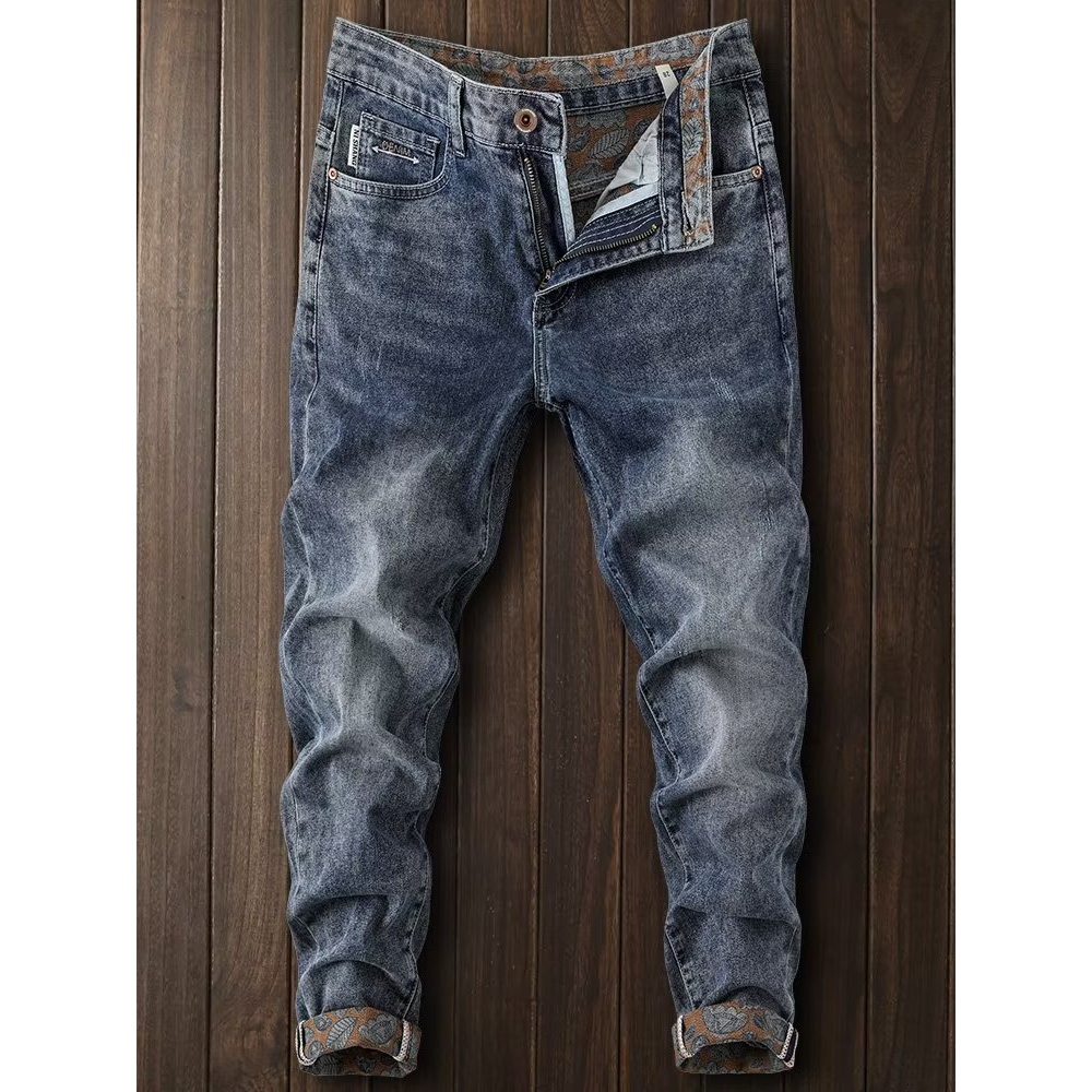 复古牛仔裤男士新款修身弹力小脚裤潮流休闲百搭长裤子