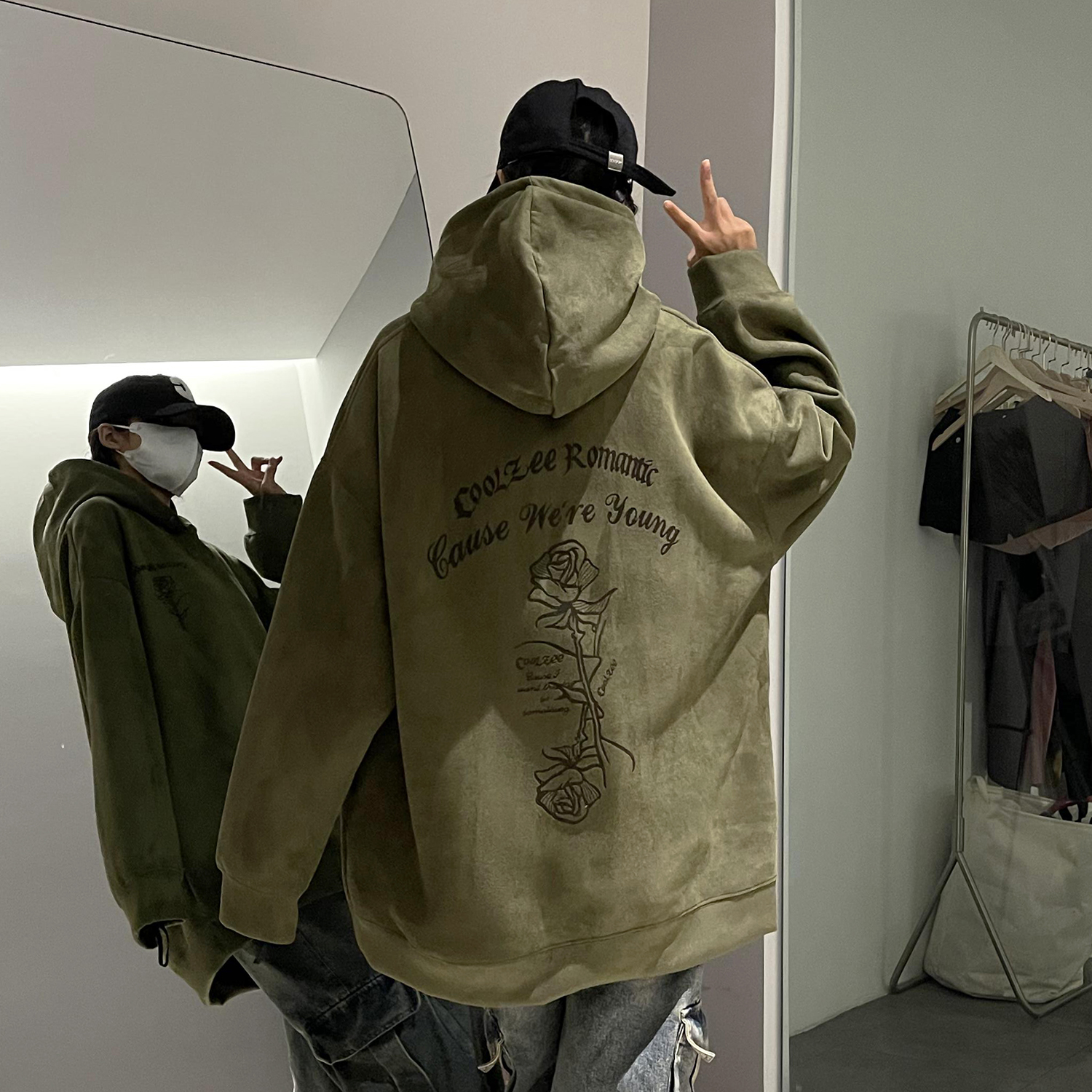 麂皮绒600g高克重磅卫衣男春秋季硬挺双层帽衫hiphop潮牌连帽外套