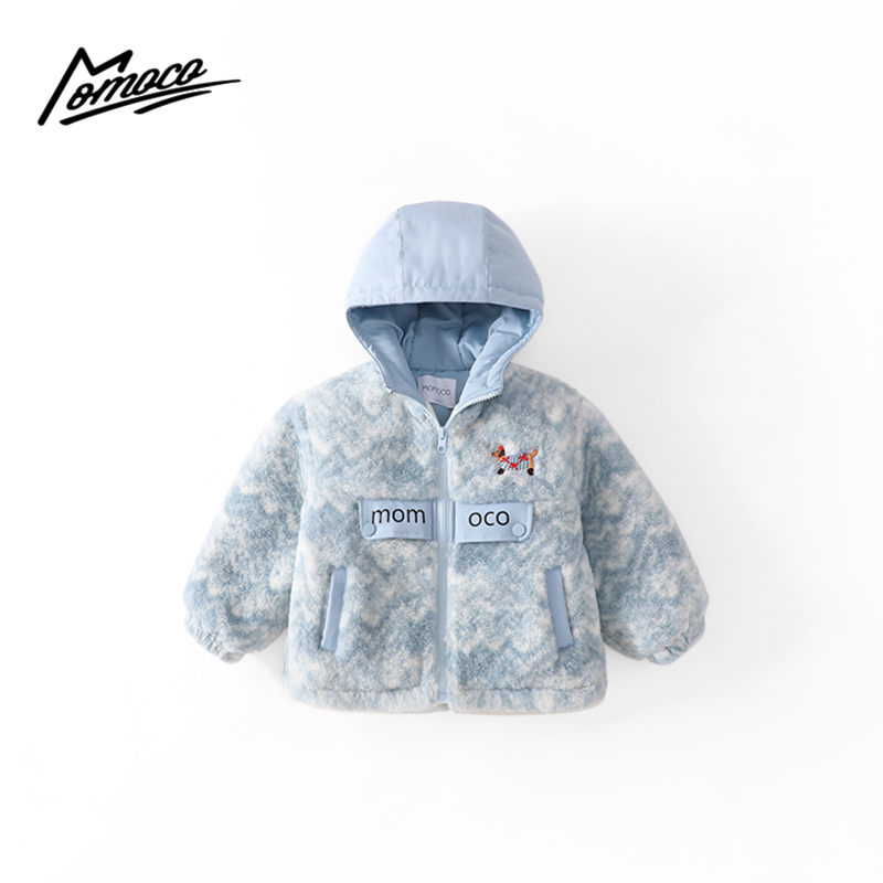 MOMOCO冬季新款男童刺绣小狗字母假口袋毛毛外套77830123001