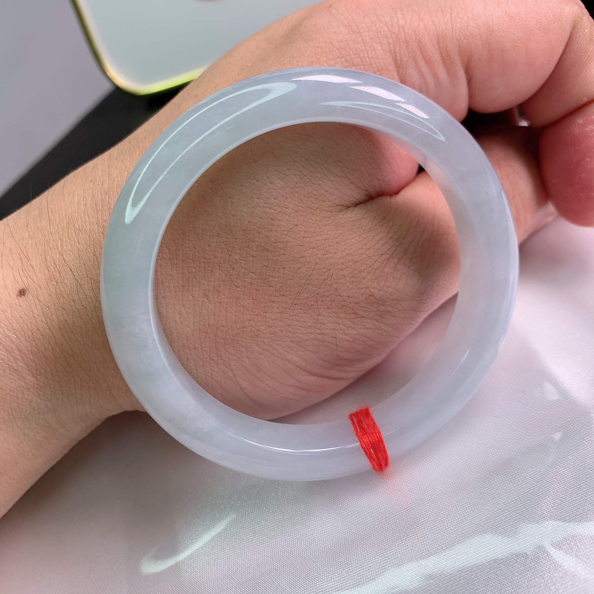 0050号缅甸天然A货翡翠女款手镯54-55圈口冰胶白月光正圈手镯