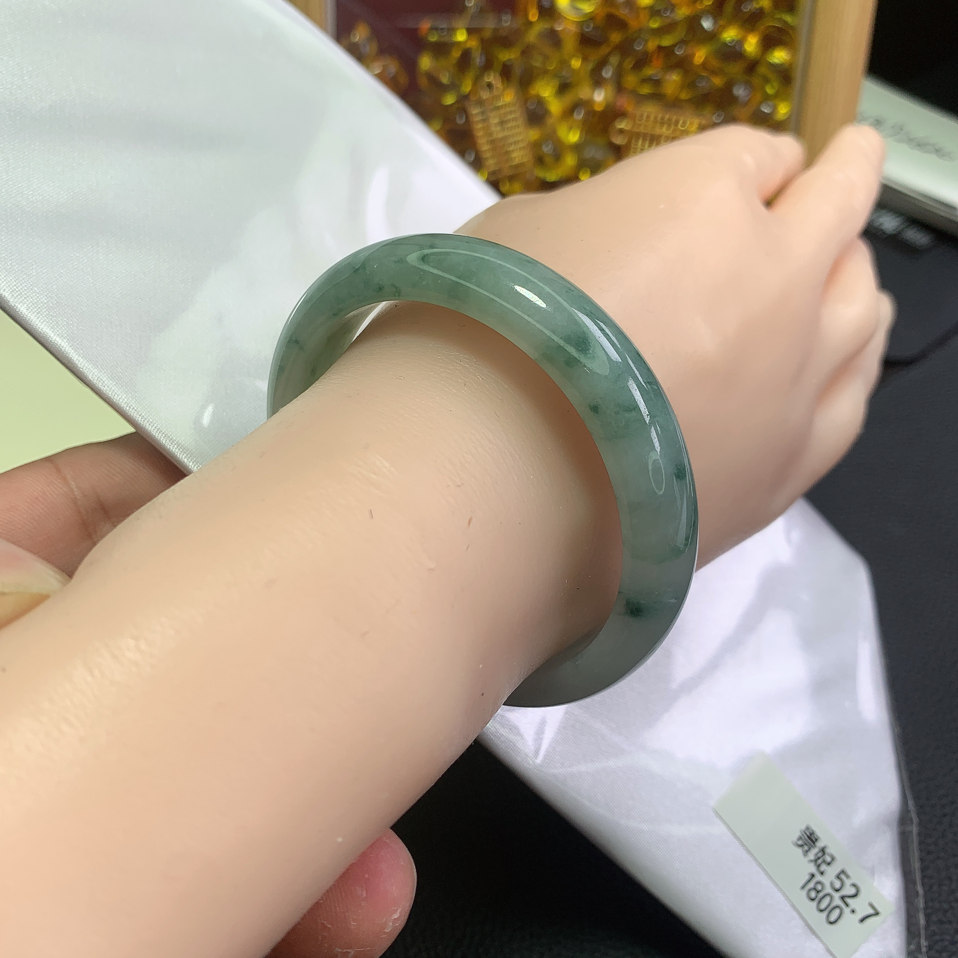 0530号缅甸天然A货翡翠女款手镯52-53圈口细糯化飘花贵妃手镯