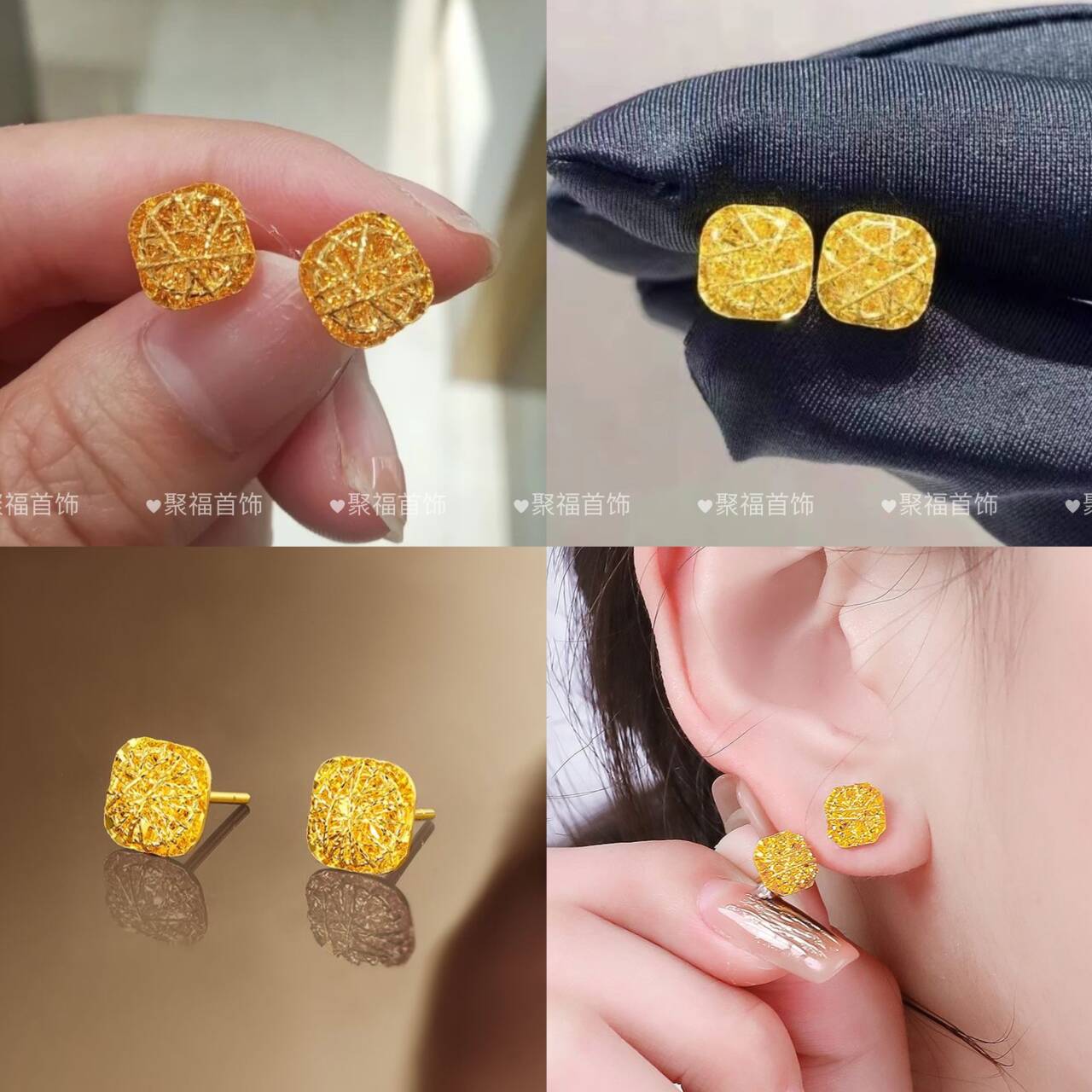 铜合金耳饰 爆闪拉丝小方糖耳钉女 轻奢时尚新款耳钉精致气质耳饰