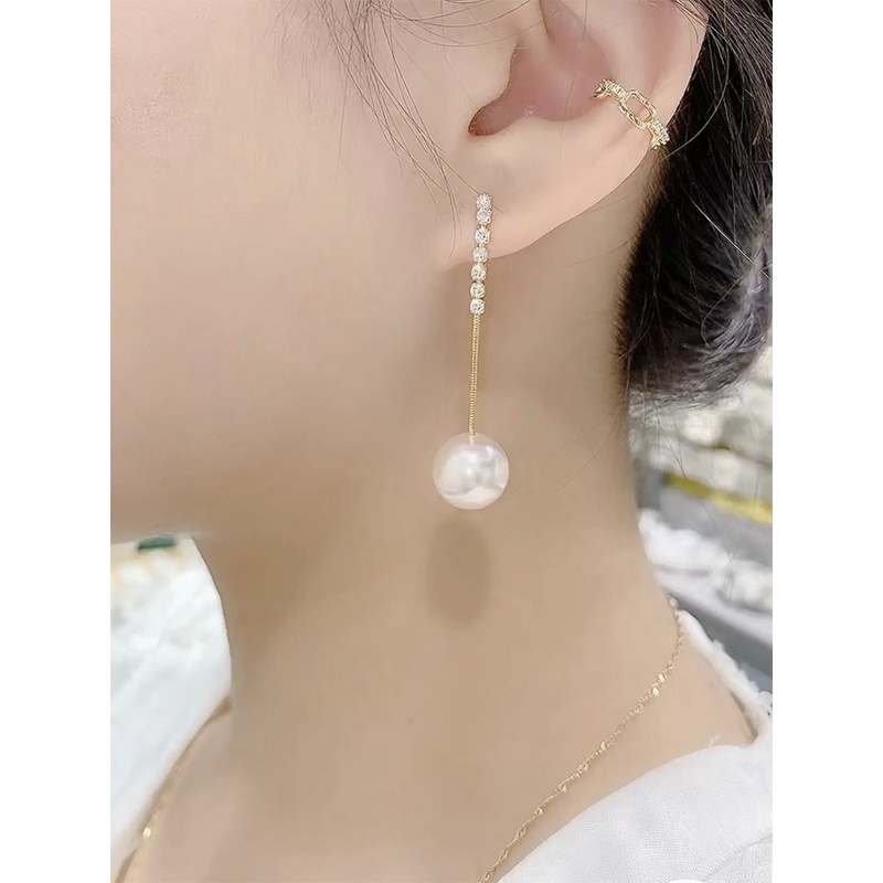 合金耳饰 潮轻奢高级感贝珠耳环女925银针简约气质显脸瘦耳坠个性