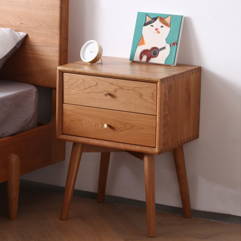 北欧实木家用床头柜现代简约小户型床头置物柜樱桃木复古小斗柜